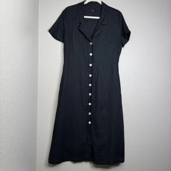 Quince Women’s Black 100% European Linen Button Front Midi Dress Size Medium - Picture 2 of 9